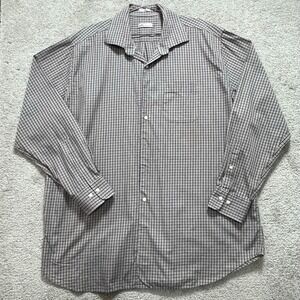 Peter Millar Shirt Men's 2XL Brown  Blue Plaid Print Dress Button Up Long Sleeve
